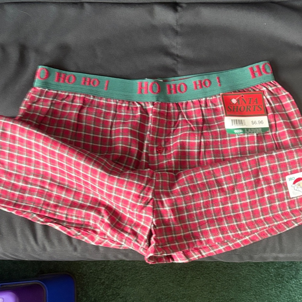 Plaid Holiday Shorts with Santa Patch